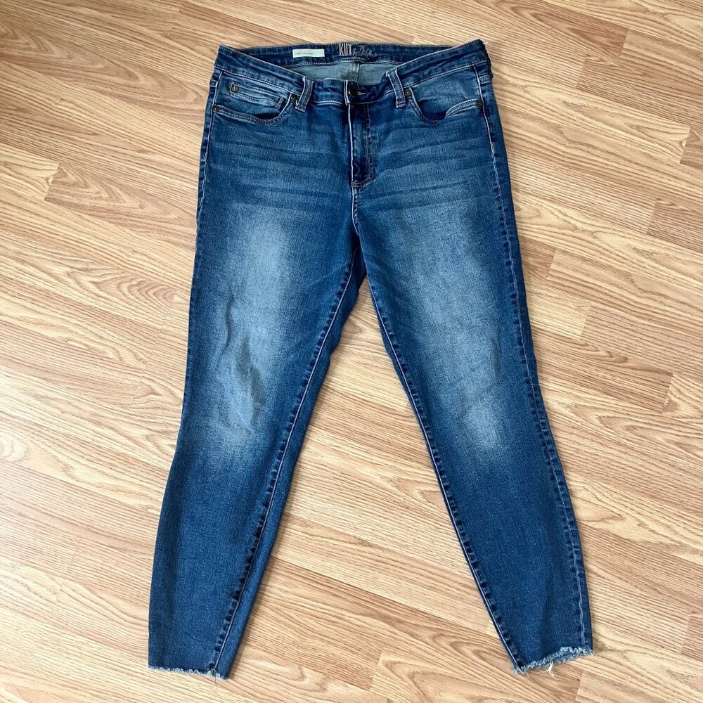 Kut from the Kloth Carlo Ankle Skinny Raw Hem Medium Wash Distressed Jeans 12